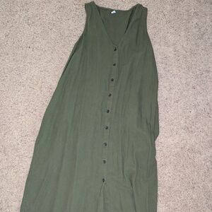 Old Navy Forest Green Button-Down Maxi Dress